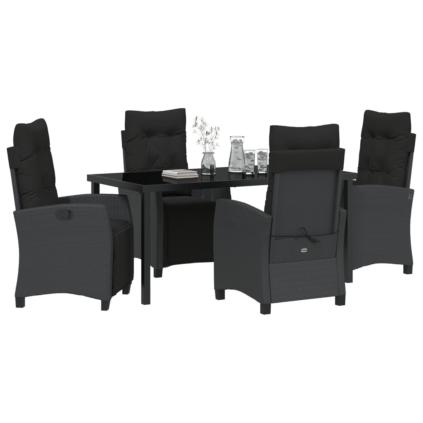 5-Delige Tuin Eetset Zwart Poly Rattan
