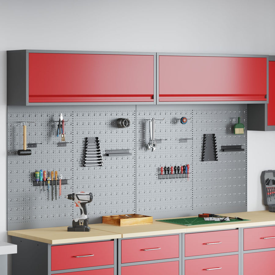 6-Delige Gereedschapskast En Pegboard Set Wandgemonteerd Rode Metaal
