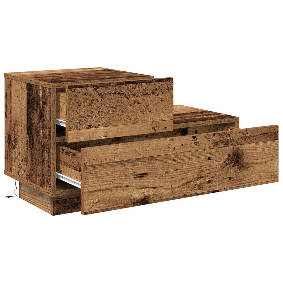Nachtkastje Met Led-Verlichting 100X36X49 Cm Oude Hout