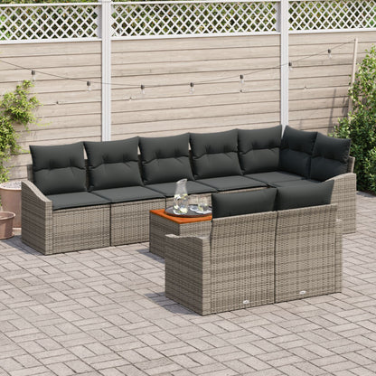 9-Delig Tuinbankstel Met Kussens Grijs Poly Rattan Acacia