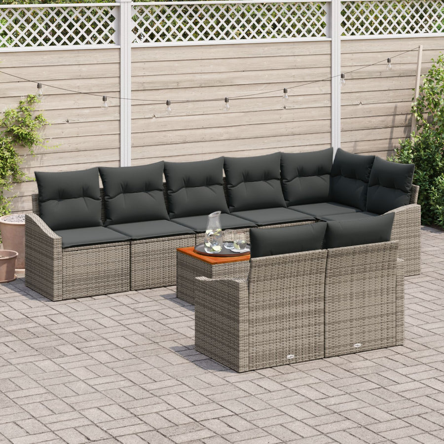 9-Delig Tuinbankstel Met Kussens Grijs Poly Rattan Acacia