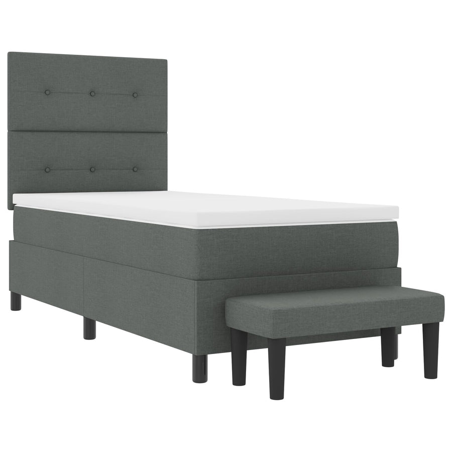Boxspring Bed Met Matras & Bank Stof Donkergrijs 80 x 200 cm Knop gestikte