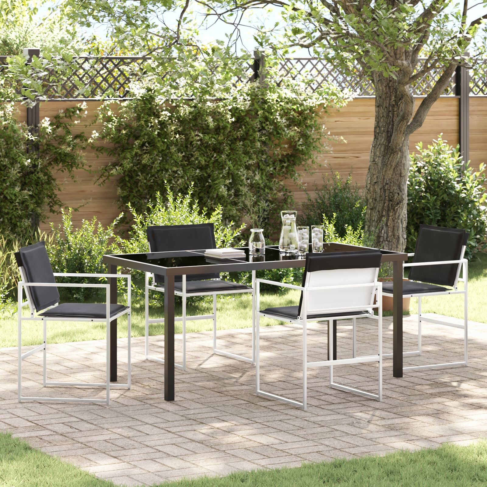 5-Delige Tuin Eetset Met Kussens Wit Textileen En Staal