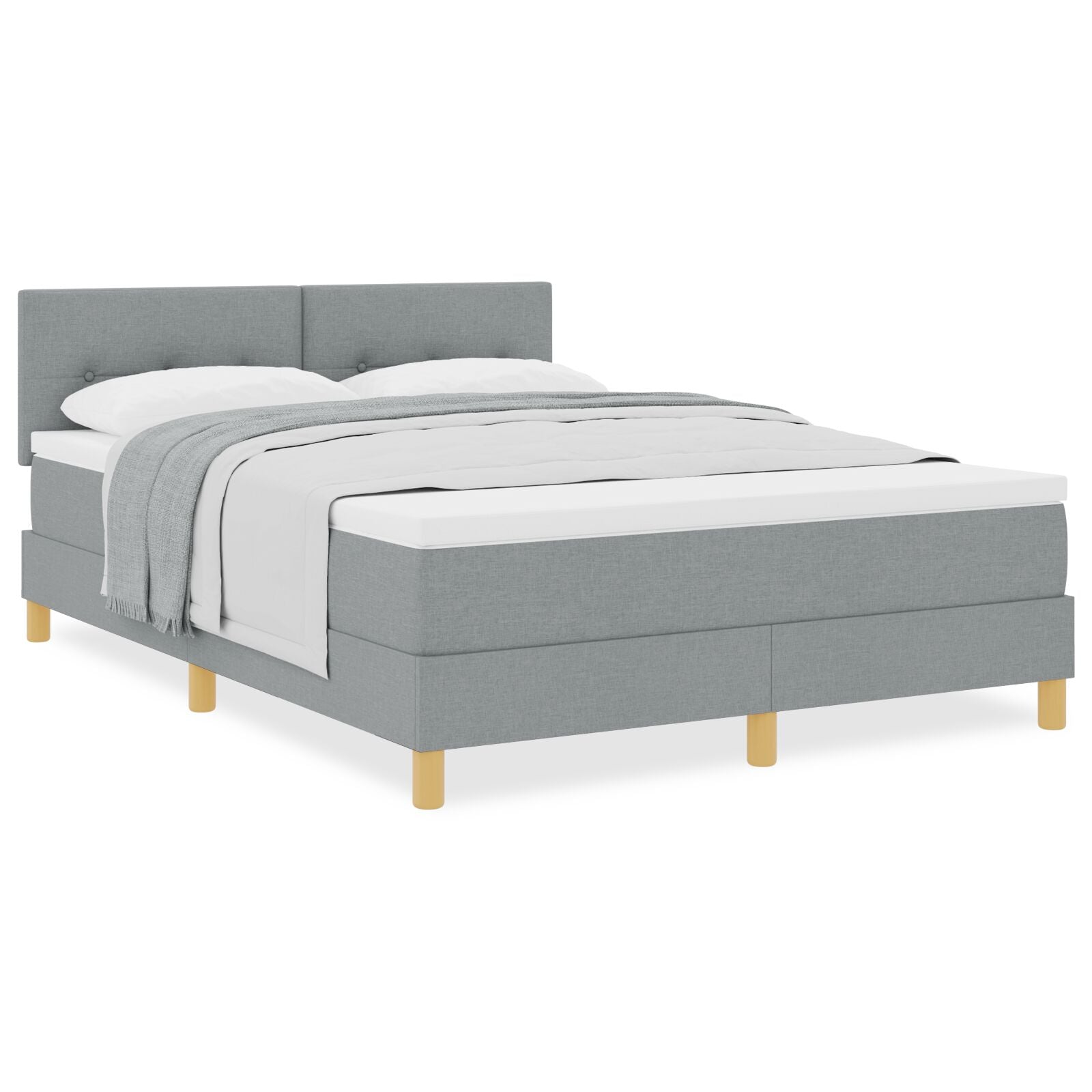 Boxspring Bed Met Matras Stof Lichtgrijs 160 x 200 cm Knopen tufted