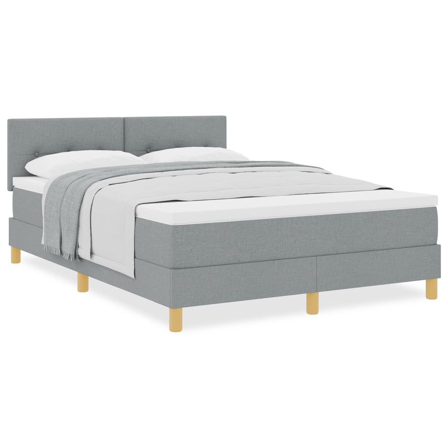 Boxspring Bed Met Matras Stof Lichtgrijs 160 x 200 cm Knopen tufted