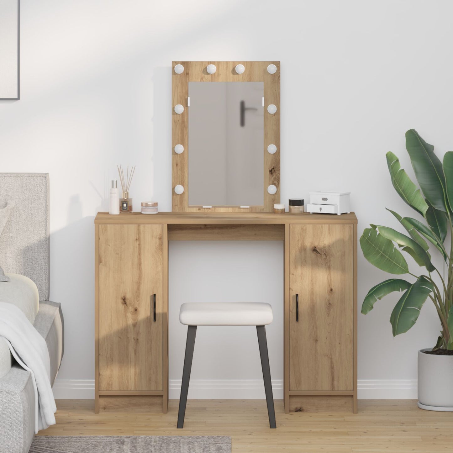 Dressing Tafel Met Led Verlichting 102X33X135 Cm Artisan eiken