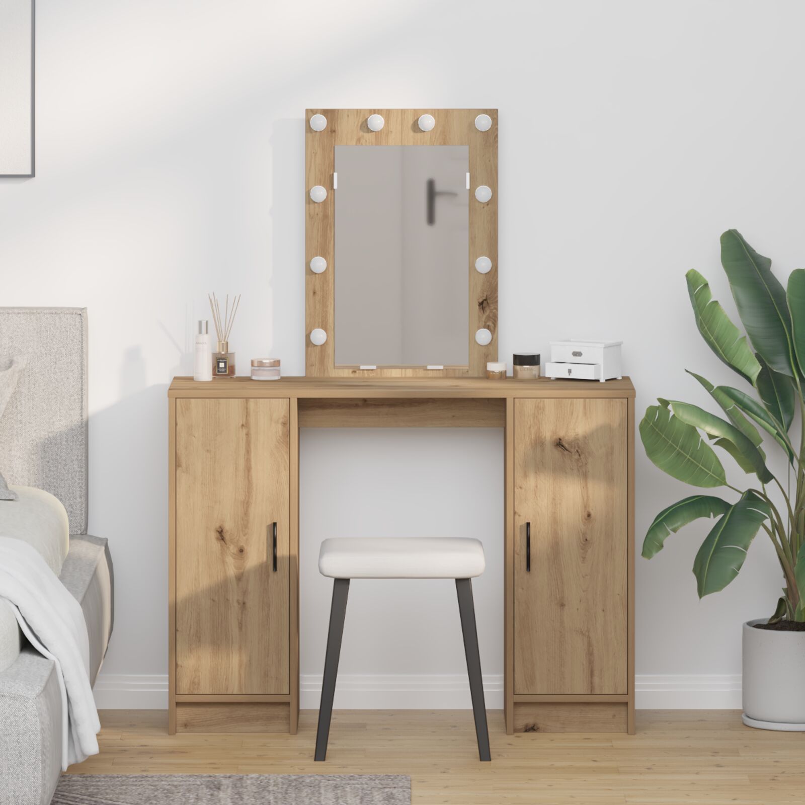 Dressing Tafel Met Led Verlichting 102X33X135 Cm Artisan eiken