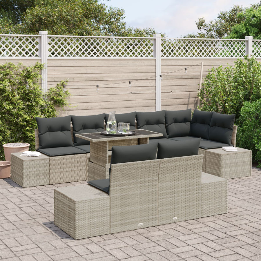 Tuin Sofa Set Set Van 9 Beige, Zwart Poly Rattan, Glas, Polyester