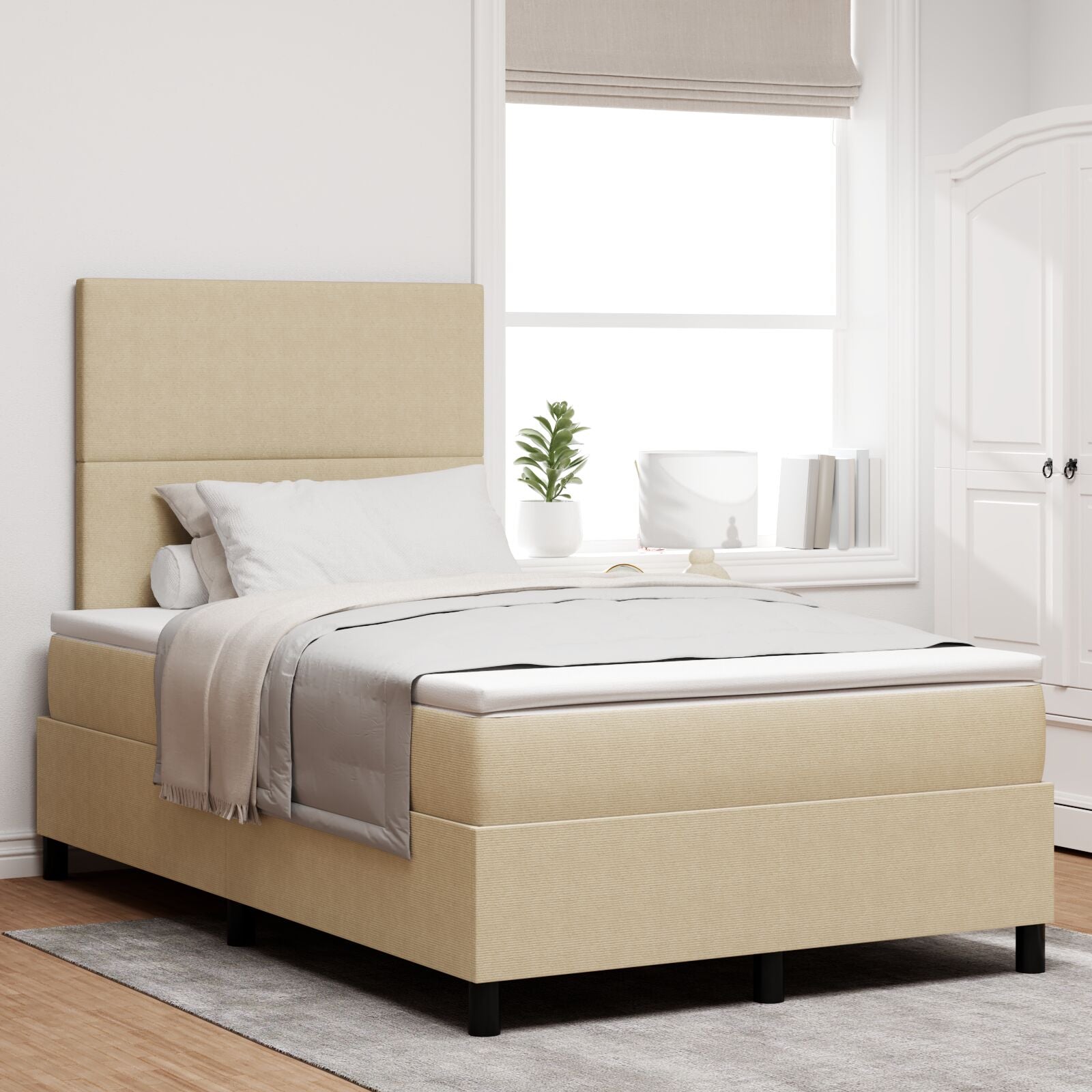 Boxspringbed Met Matras Lichtgroen Grijs Klein Dubbel Corduroy Stof