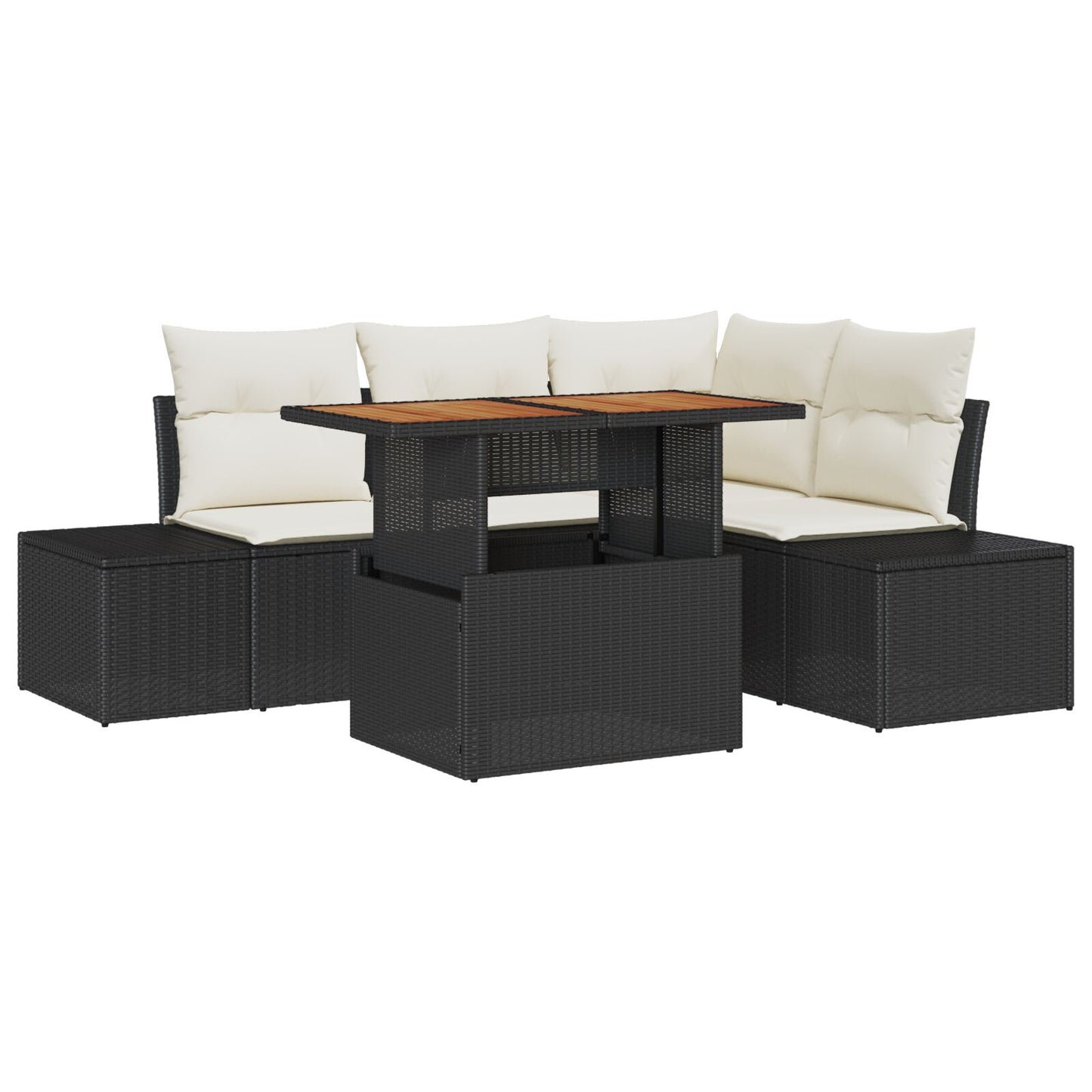 5-Delige Tuin Eetset Met Kussens Zwart Poly Rattan Acacia
