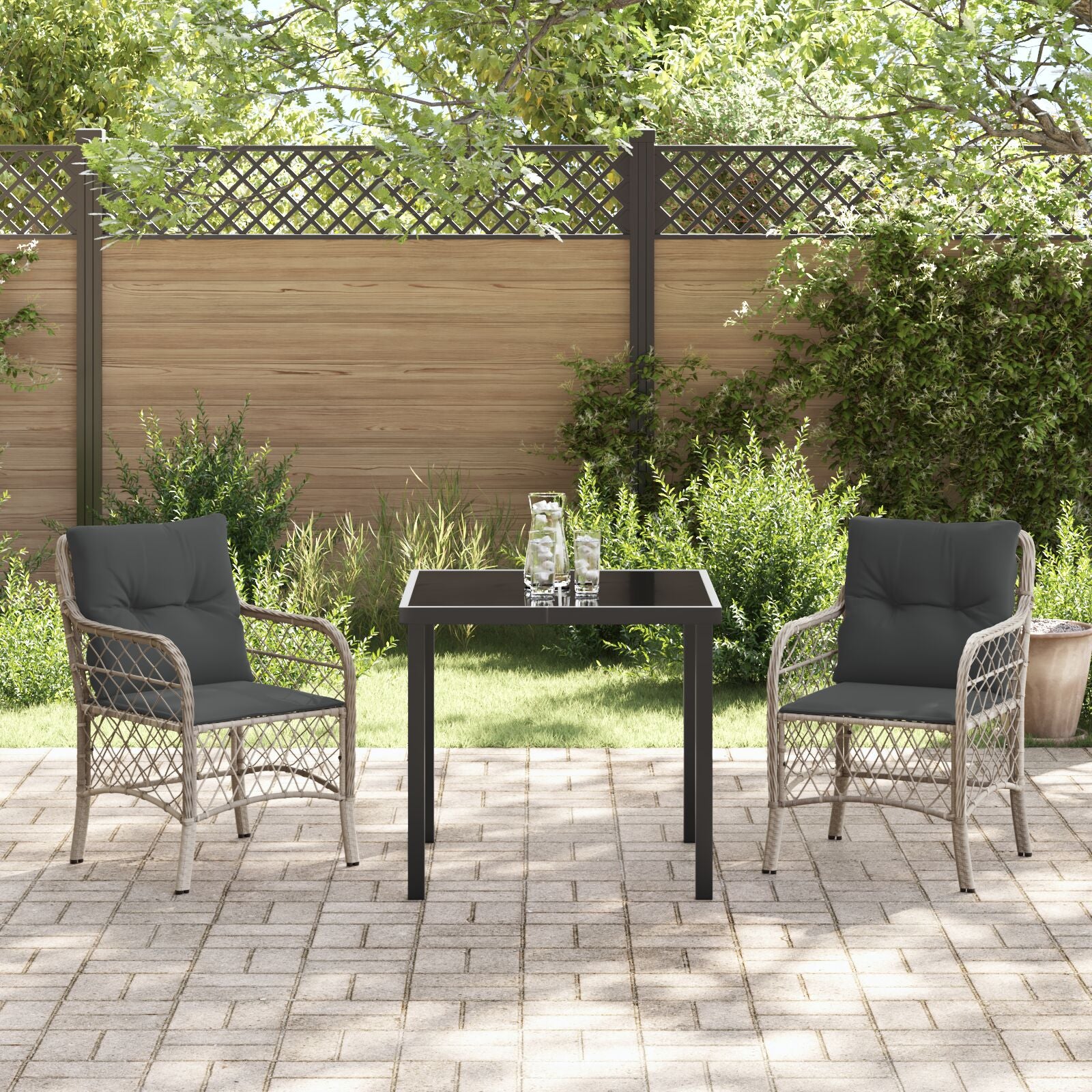 3-Delige Tuin Eettafelset Met Kussens Lichtgrijs Poly Rattan