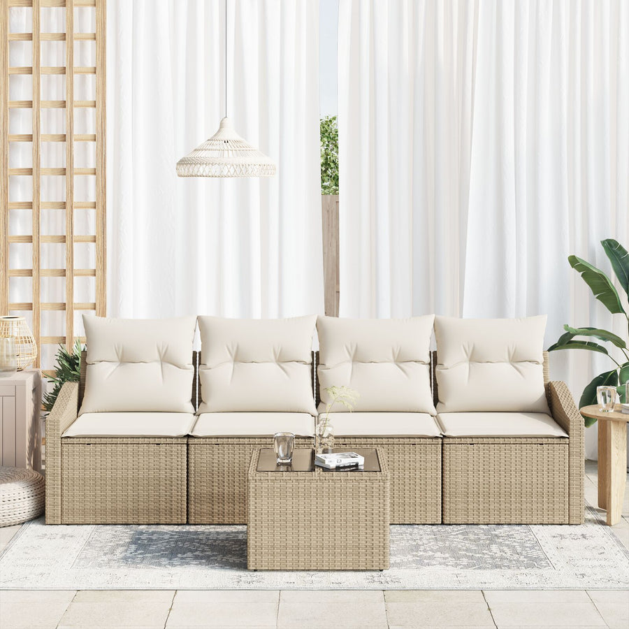 5-Delige Tuinbank Set Met Kussens Beige Poly Rattan