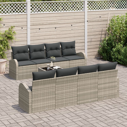 9-Delige Tuin Sofa Set Met Kussens Lichtgrijs Poly Rattan