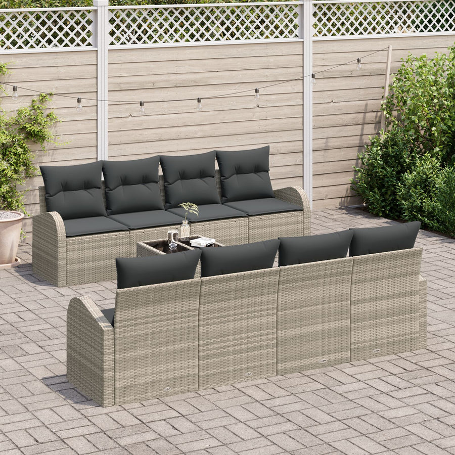 9-Delige Tuin Sofa Set Met Kussens Lichtgrijs Poly Rattan