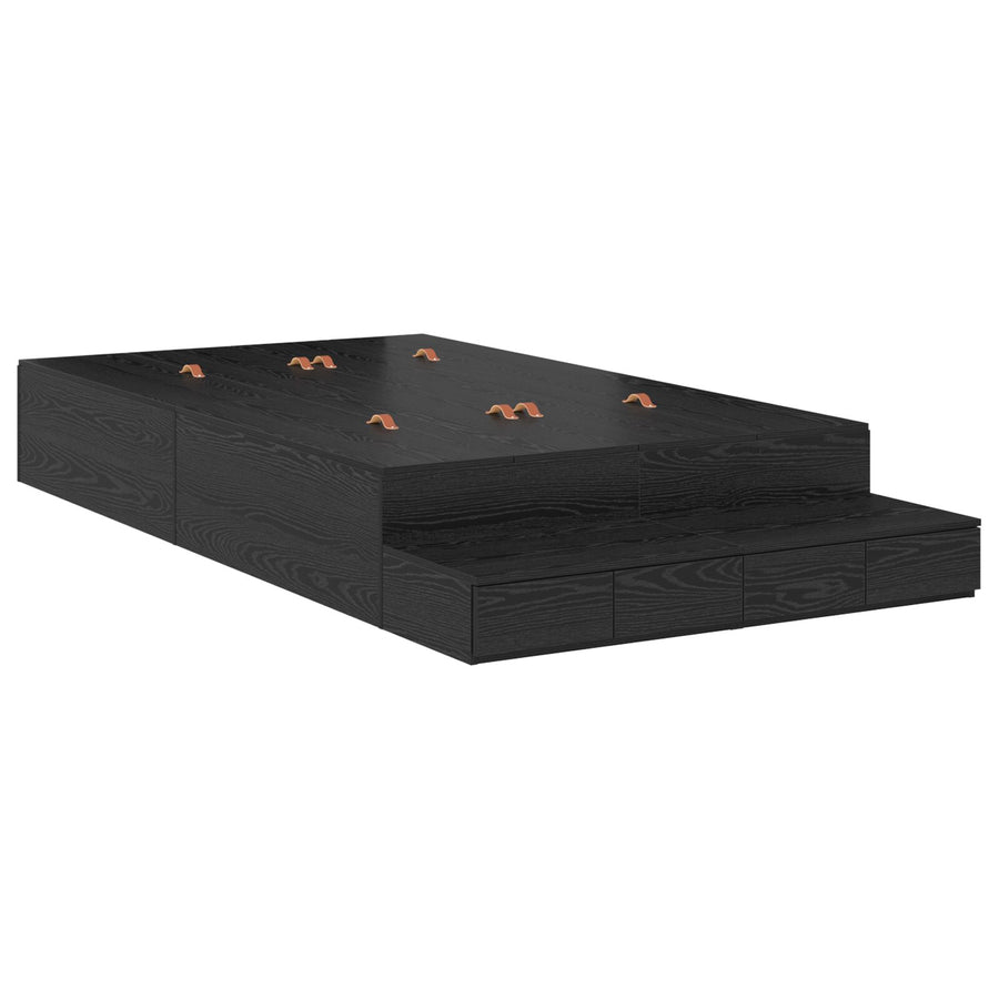 Opbergbedframe Zwart Eiken Bewerkt Hout 120 X 190 Cm Artisanaal Eiken