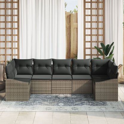 7-Delige Tuin Eetset Met Kussens Grijs Poly Rattan