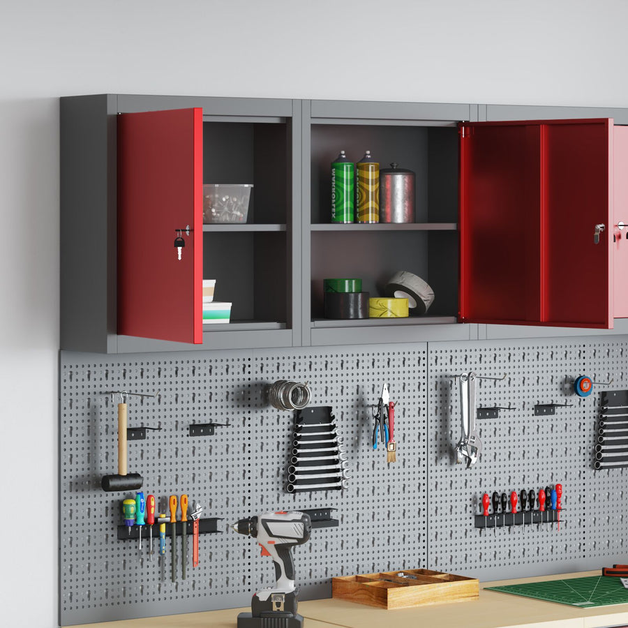 Gereedschapskast Muurbevestigd 50X20X55 Cm Staal 50 cm Rood en grijs Wandkast
