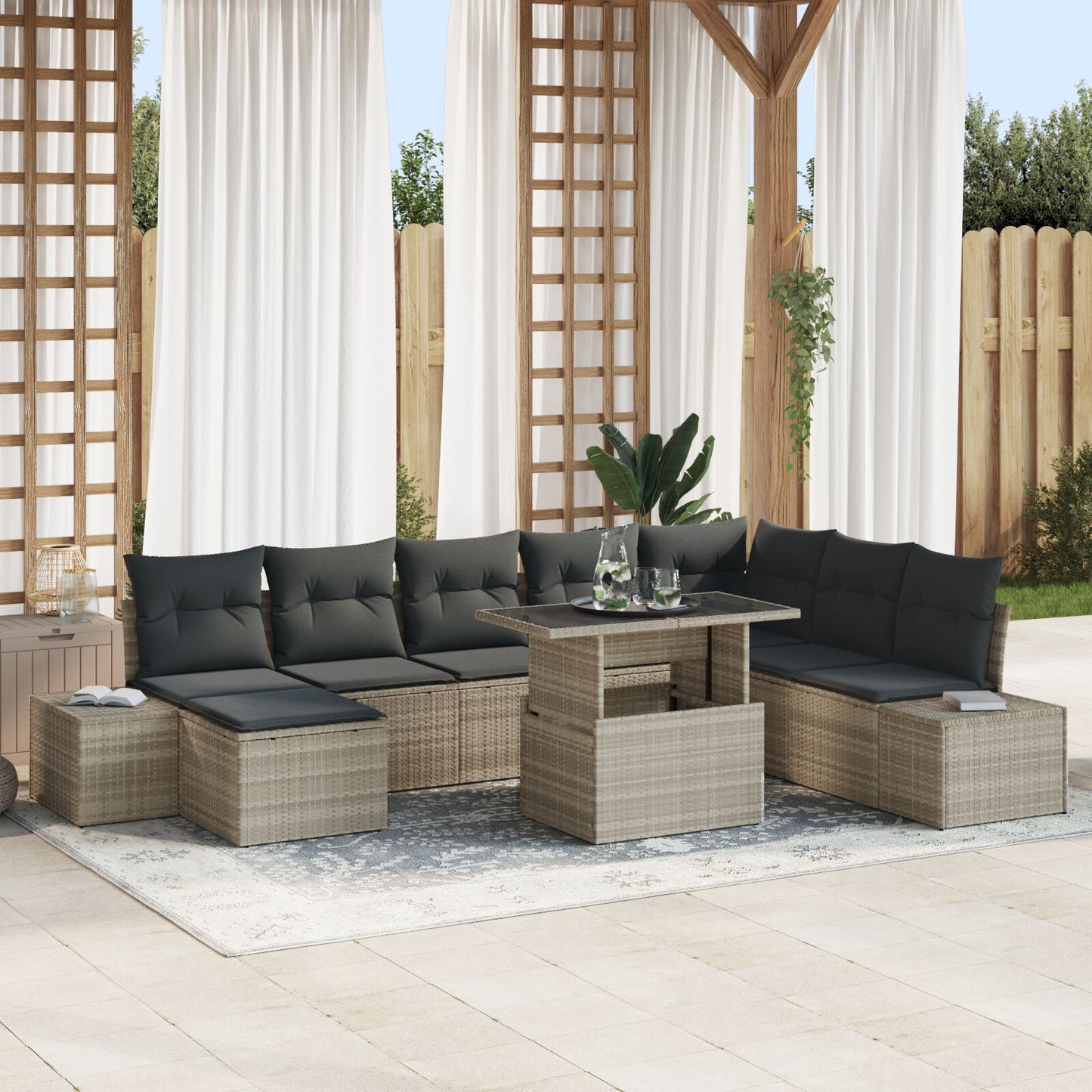 Tuinbank Set Set Van 9 Beige Polyethyleen Rattan Tuinmeubilair