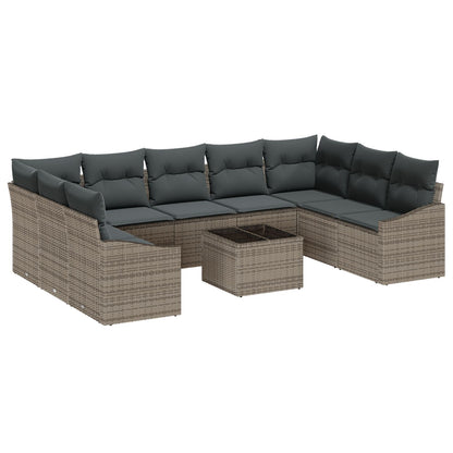 9-Delige Tuinbankset Met Kussens Zwart Poly Rattan Grijs met tafel