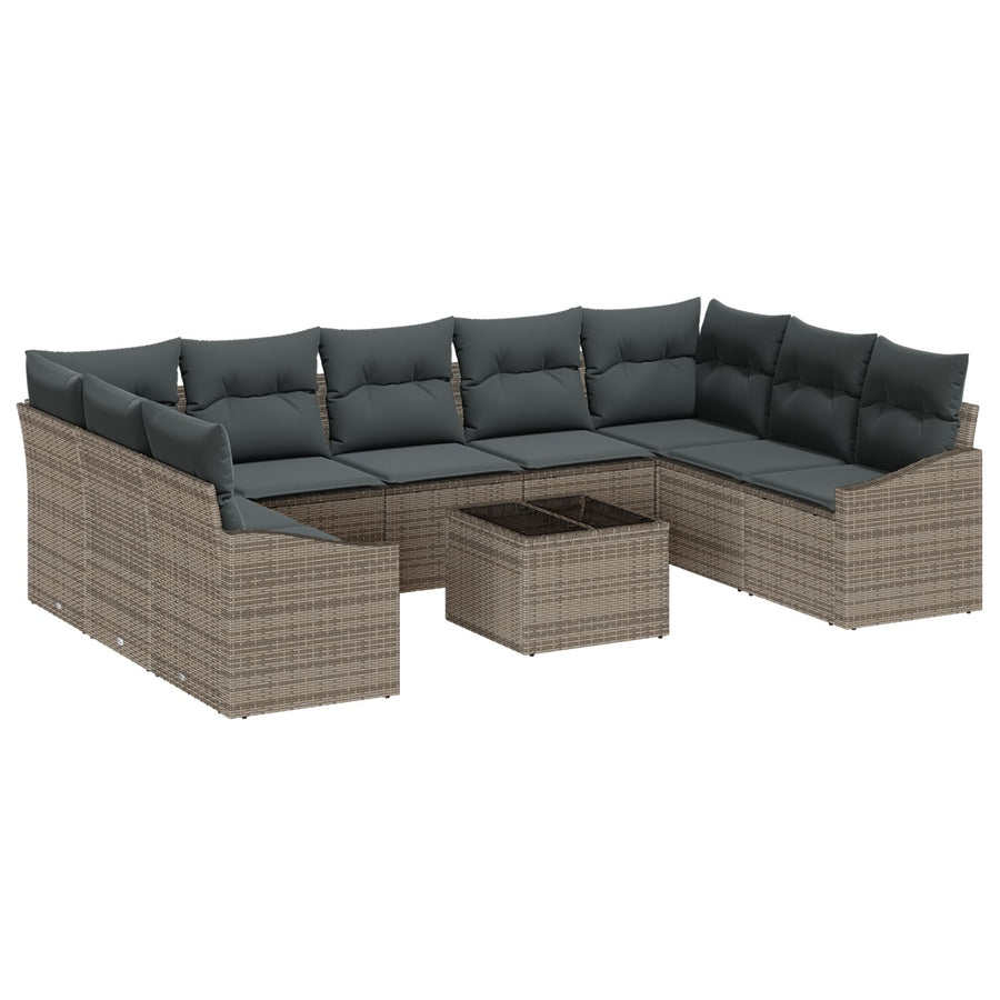 9-Delige Tuinbankset Met Kussens Zwart Poly Rattan Grijs met tafel
