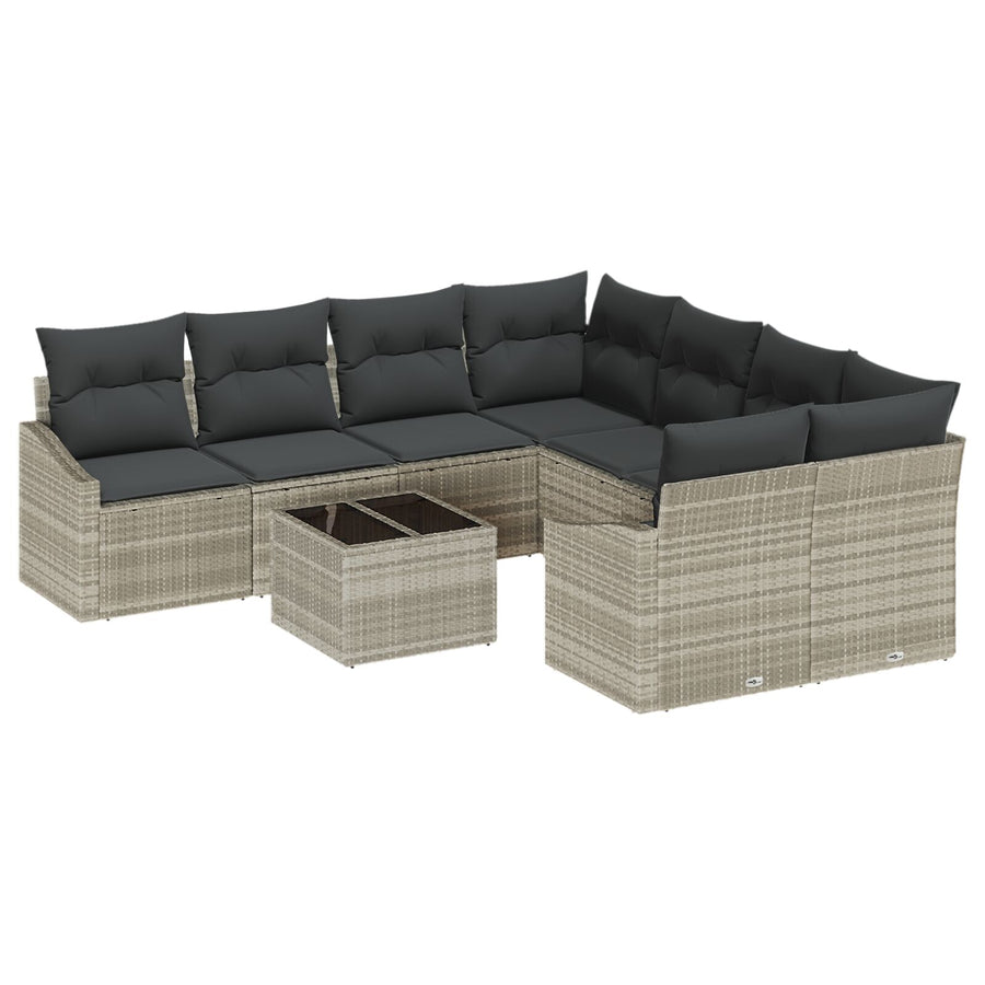 9-Delige Tuin Sofa Set Met Kussens Lichtgrijs Poly Rattan