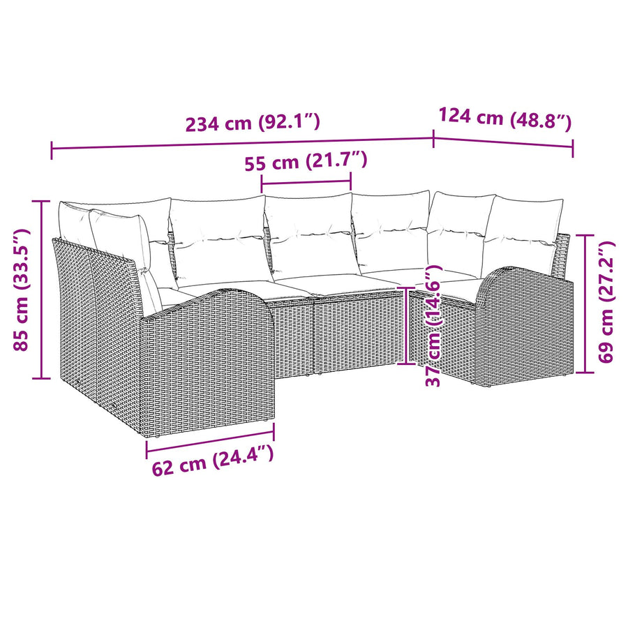 6-Delige Tuin Sofa Set Met Kussens Licht Grijs Poly Riet