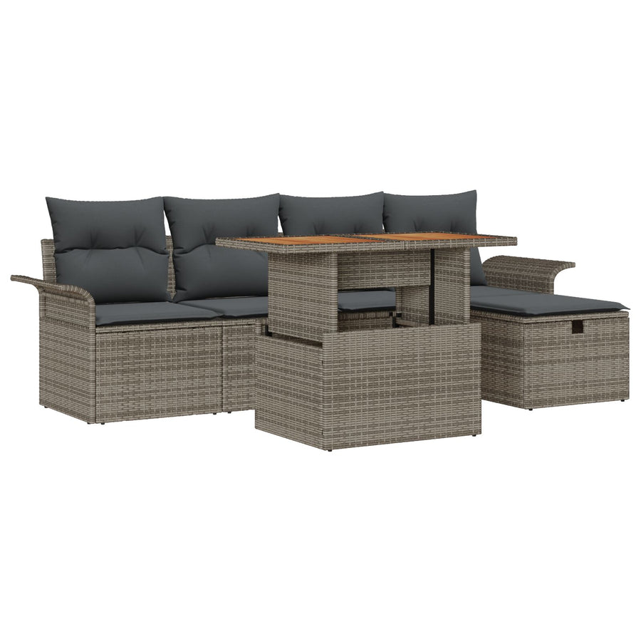 6-Delige Tuin Sofa Set Met Kussens Grijs Poly Rattan
