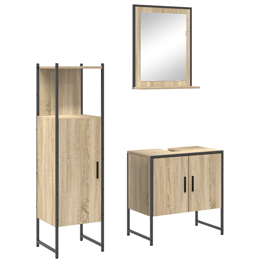 3-delige badkamermeubelset Sonoma Eiken Bewerkt Hout, vidaXL badkamer spiegel met plank Sonoma Eiken 50x12x60 cm Bewerkt Hout
