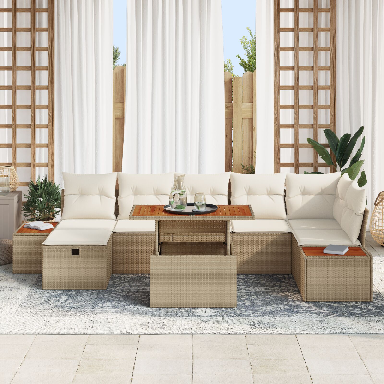 8-Delige Tuin Sofa Set Met Kussens Beige Poly Rattan