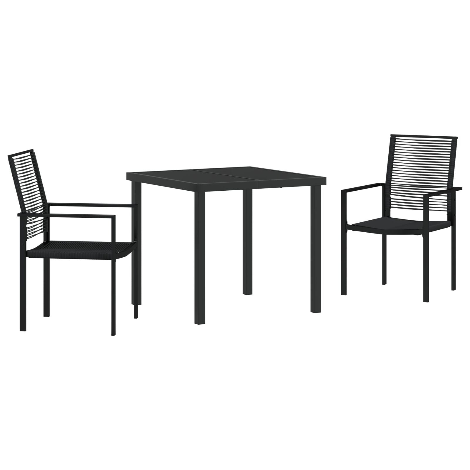 3-Delige Tuin Eetset Zwart Pvc Riet