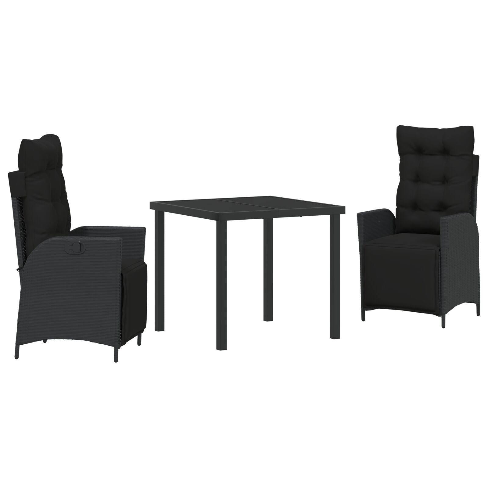 3 Delige Tuin Eetset Zwart Poly Rattan