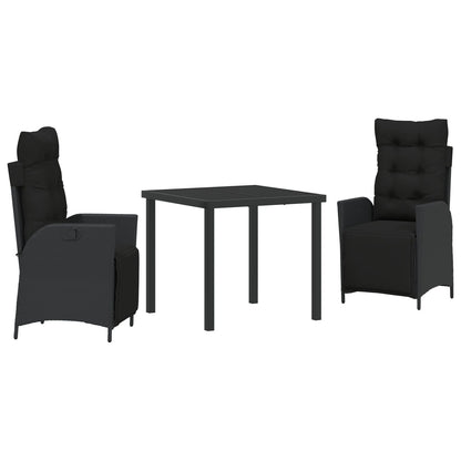 3 Delige Tuin Eetset Zwart Poly Rattan