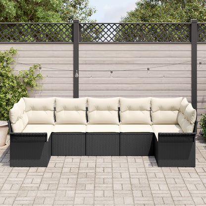 7-Delige Tuin Sofa Set Met Kussens Zwart En Crème Poly Rattan