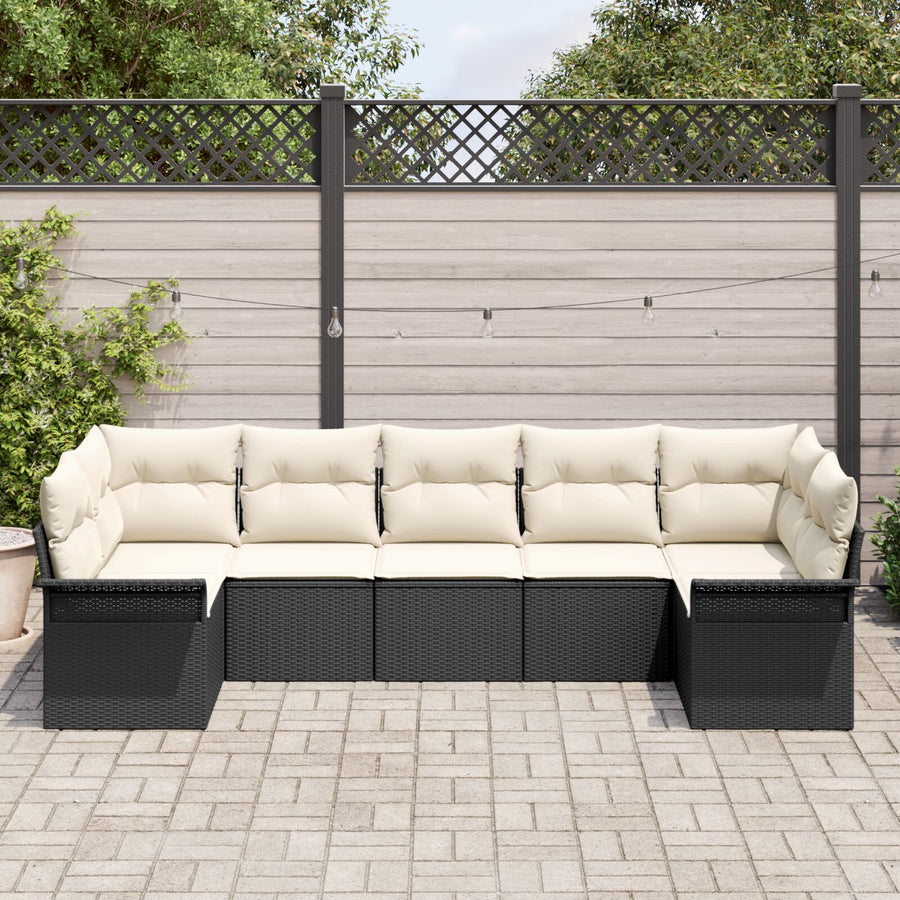 7-Delige Tuin Sofa Set Met Kussens Zwart En Crème Poly Rattan