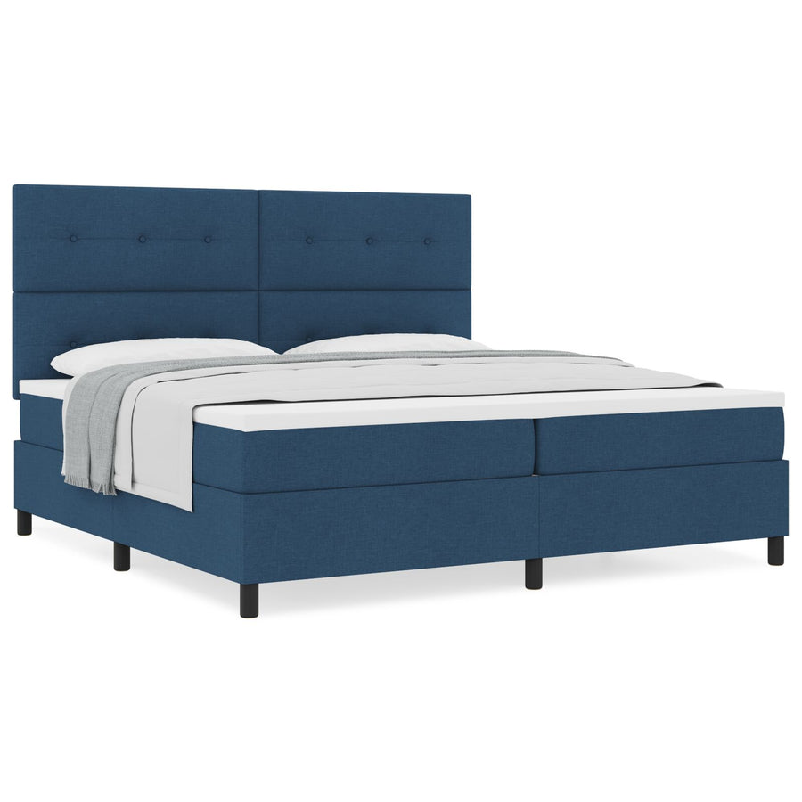 Boxspringbed Met Matras Stof Blauw 200 x 200 cm Knop tufted