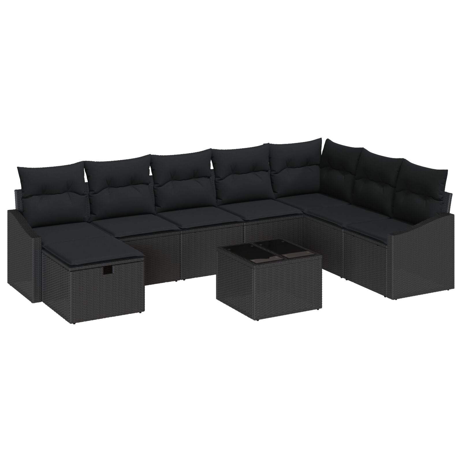 9-Delige Tuinsofa Set Met Kussens Zwart Poly Rattan Wit