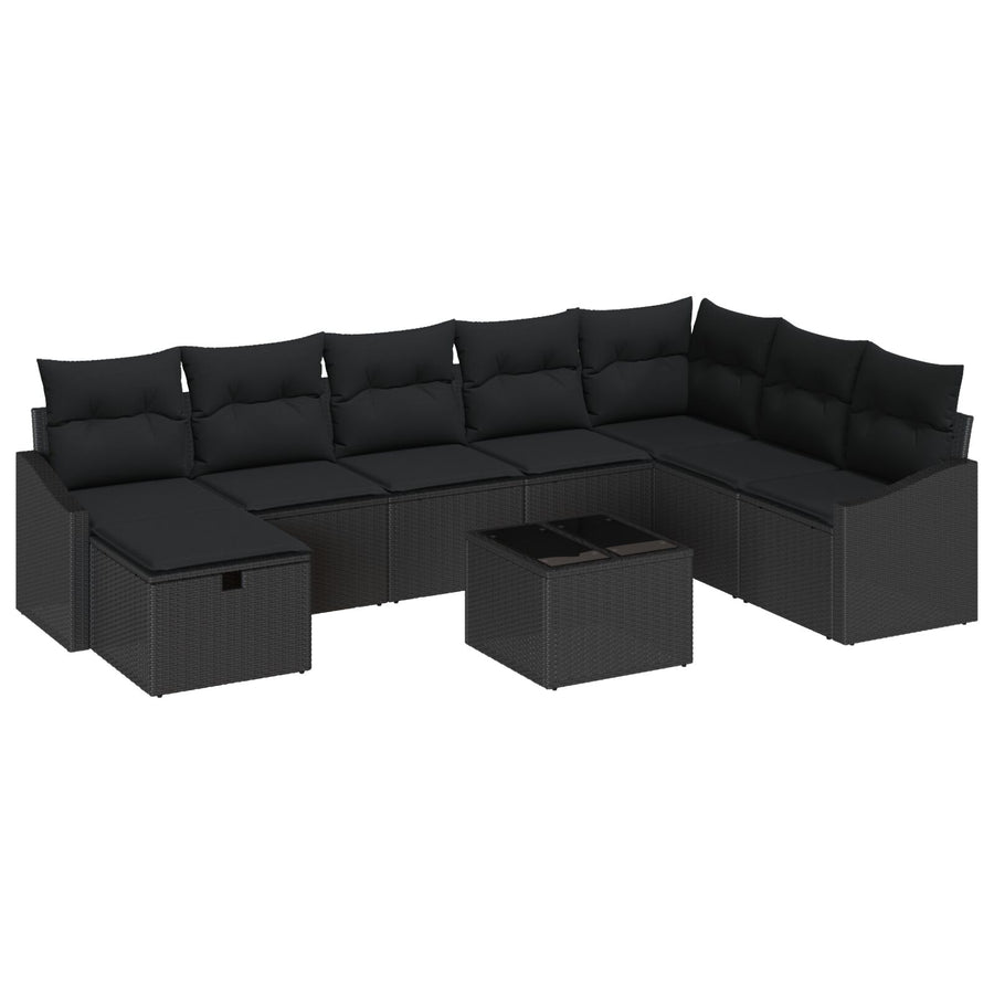 9-Delige Tuinsofa Set Met Kussens Zwart Poly Rattan Wit