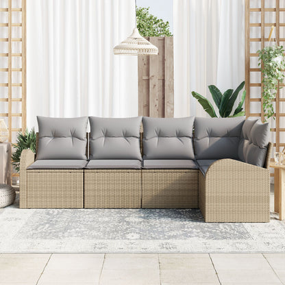 5-Delige Tuin Sofa Set Met Kussens Poly Rattan Beige en grijs zonder tafel
