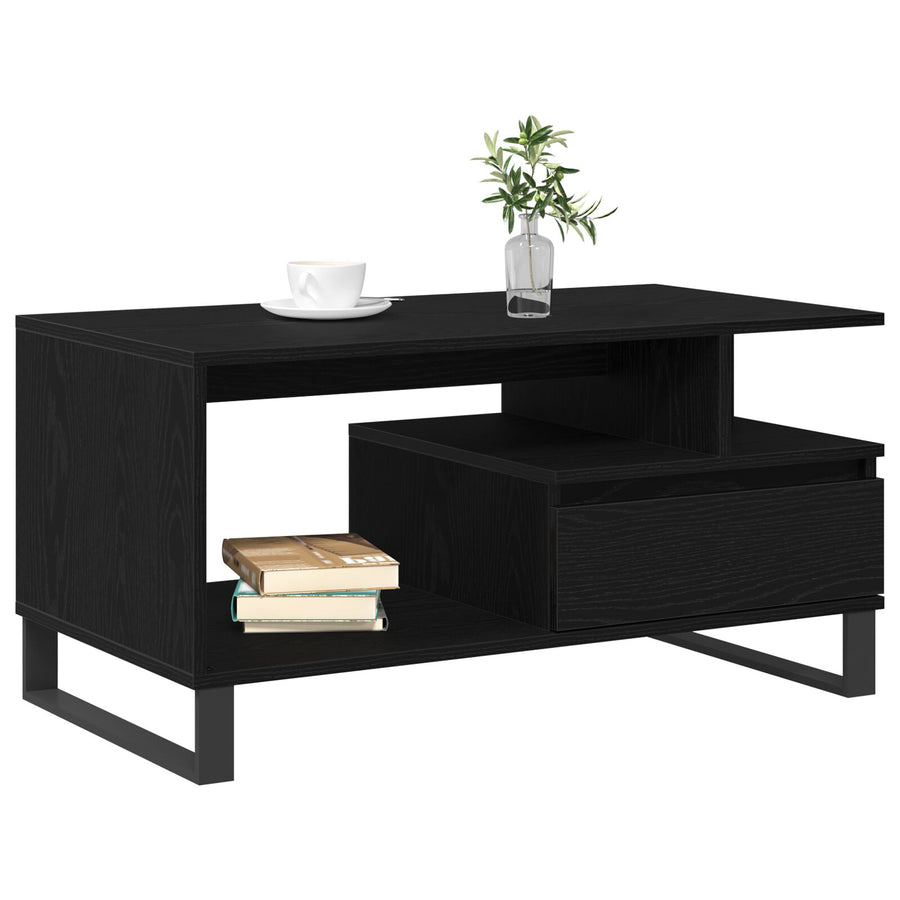 Salontafel 90X49X45 Cm Bewerkt Hout Zwart eiken