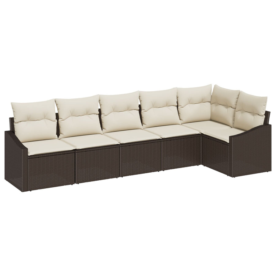 6-Delige Tuin Eetset Met Kussens Poly Rattan Bruin en wit zonder tafel
