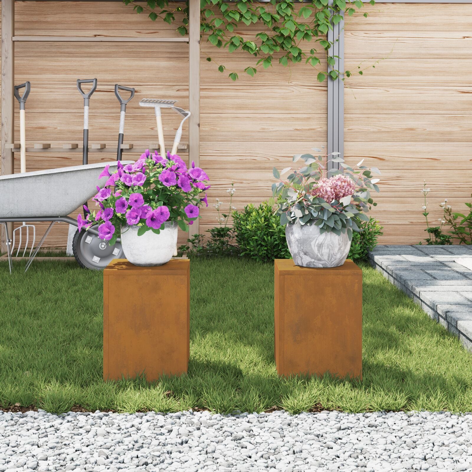 Buiten Plantstands Pillar 2 Pcs 24X24X35 Cm Weervast staal 2x (35 cm)