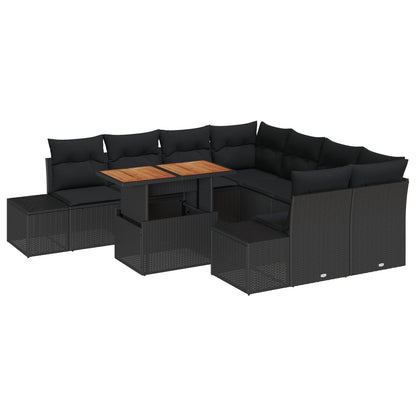 9-Delige Tuin Sofa Set Met Kussens Zwart Poly Rattan