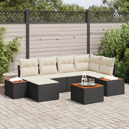 7-Delige Tuinsalonset Met Kussens Zwart Poly Rattan Acacia