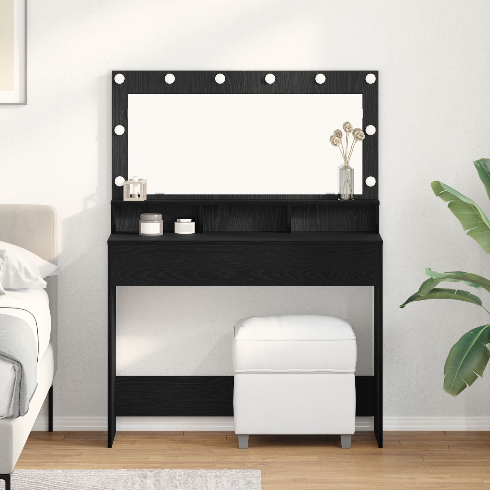 Make-Uptafel Met Led Verlichting Zwart eiken 100 x 41 x 135 cm