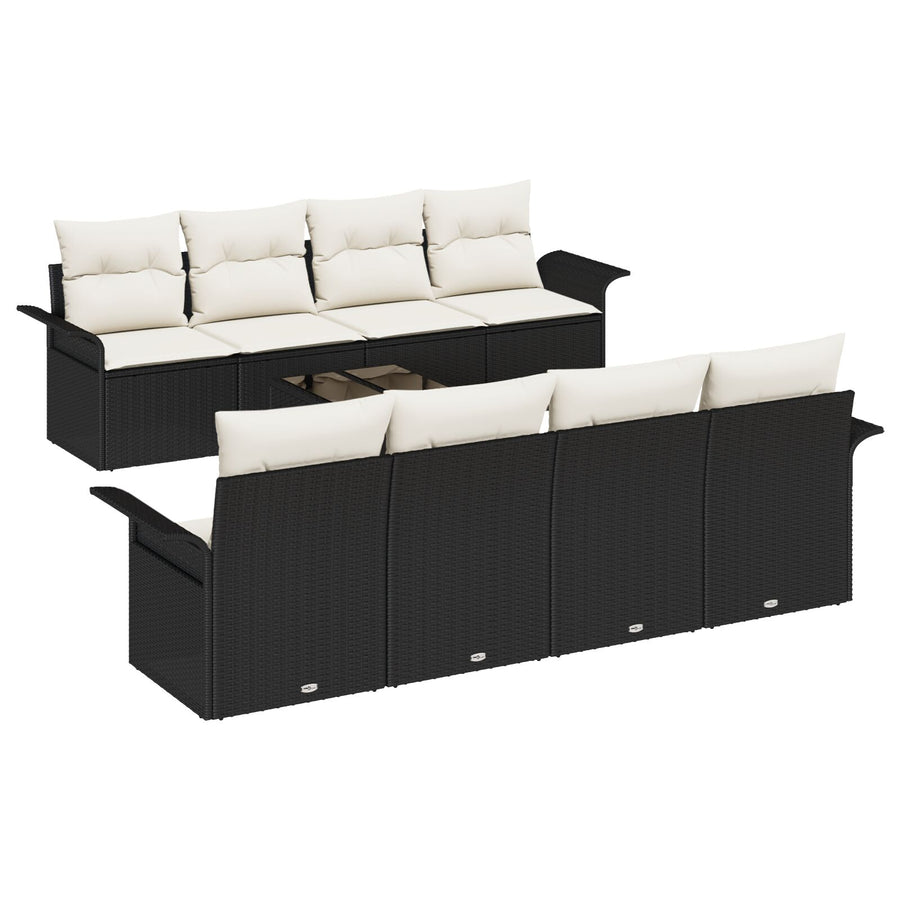 9 Delige Tuin Sofa Set met Kussens Zwarte Poly Rattan