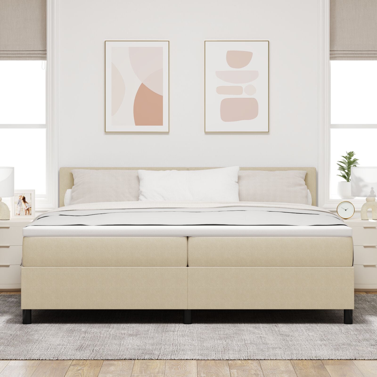 Boxspring Bed Met Matras Lichtgroen Grijs 200X200 Cm Corduroy Stof