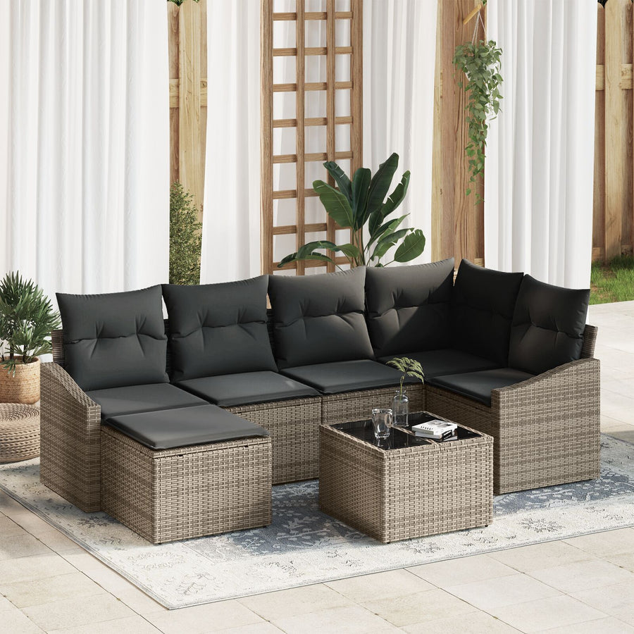 Tuin Eettafel Set Set Van 7 Grijs Rattan Buiten Sofa