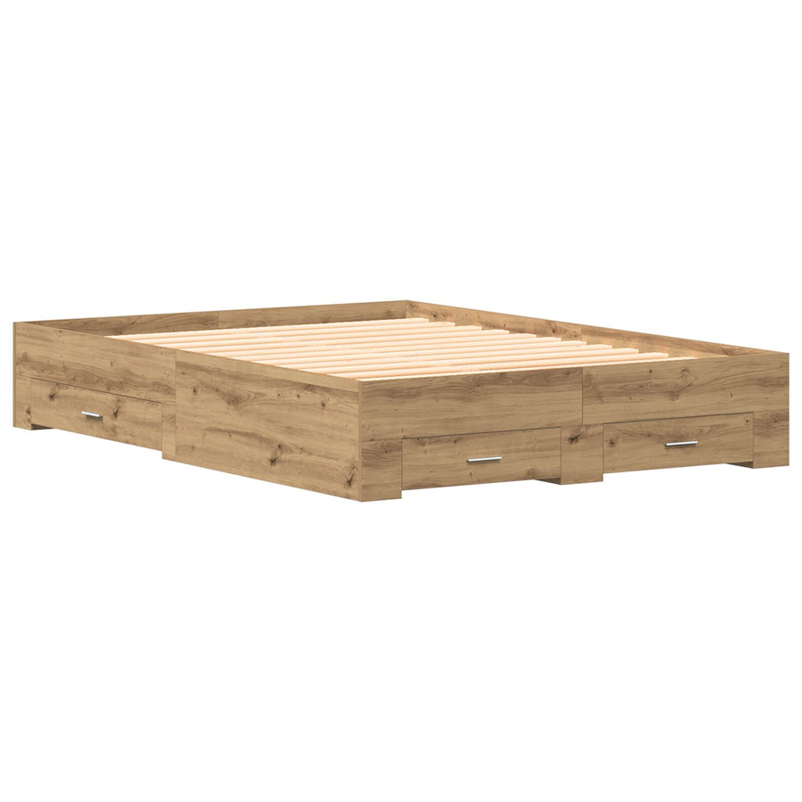 Bedframe Met Lades Artisan Eiken 135X190 Cm Engineered Hout Ambachtelijk Eiken