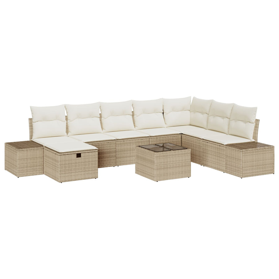 9 Delige Tuin Sofaset Met Kussens Beige Poly Rattan