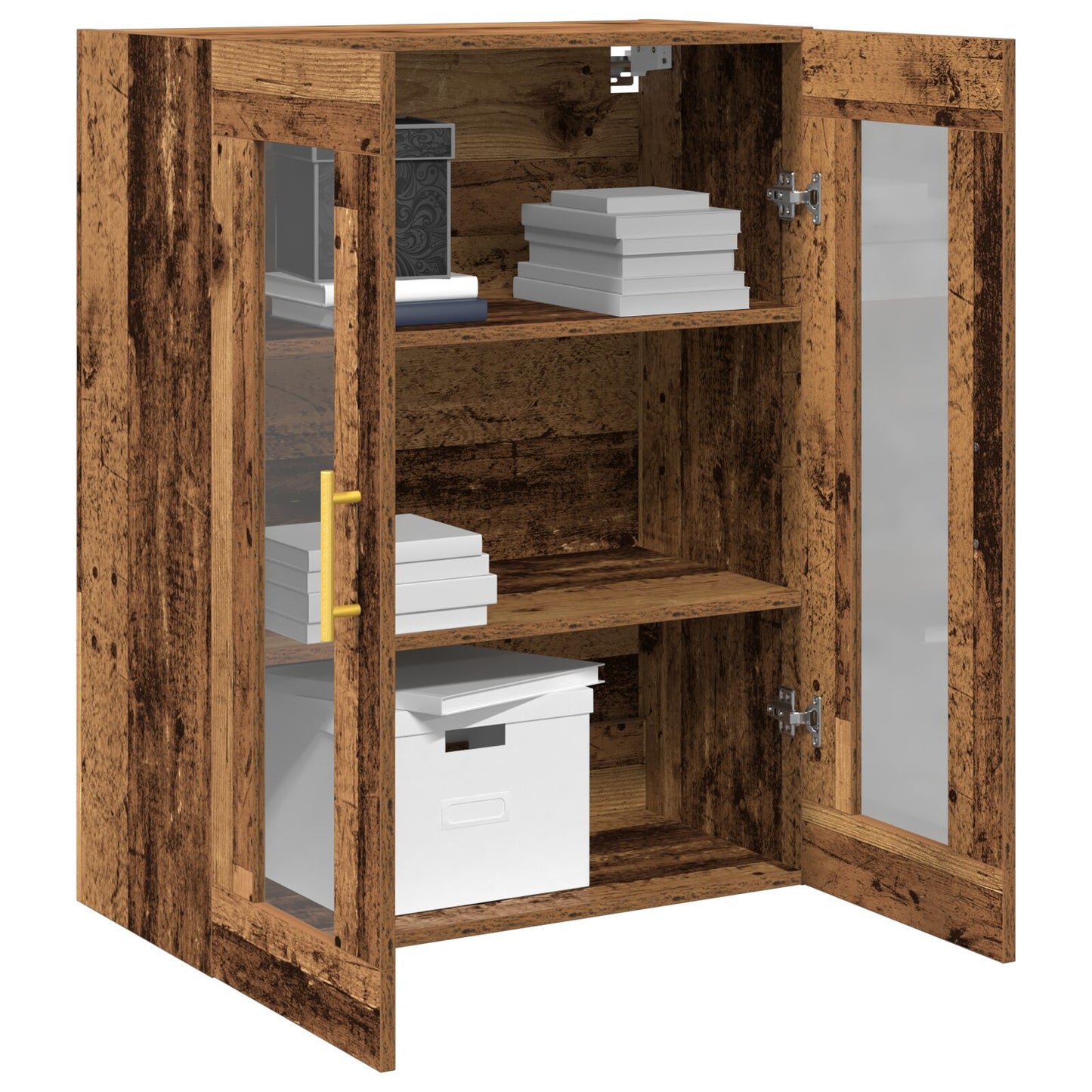 Wandkast Met Glazen Deuren Oud Hout 69,5X34X90 Cm